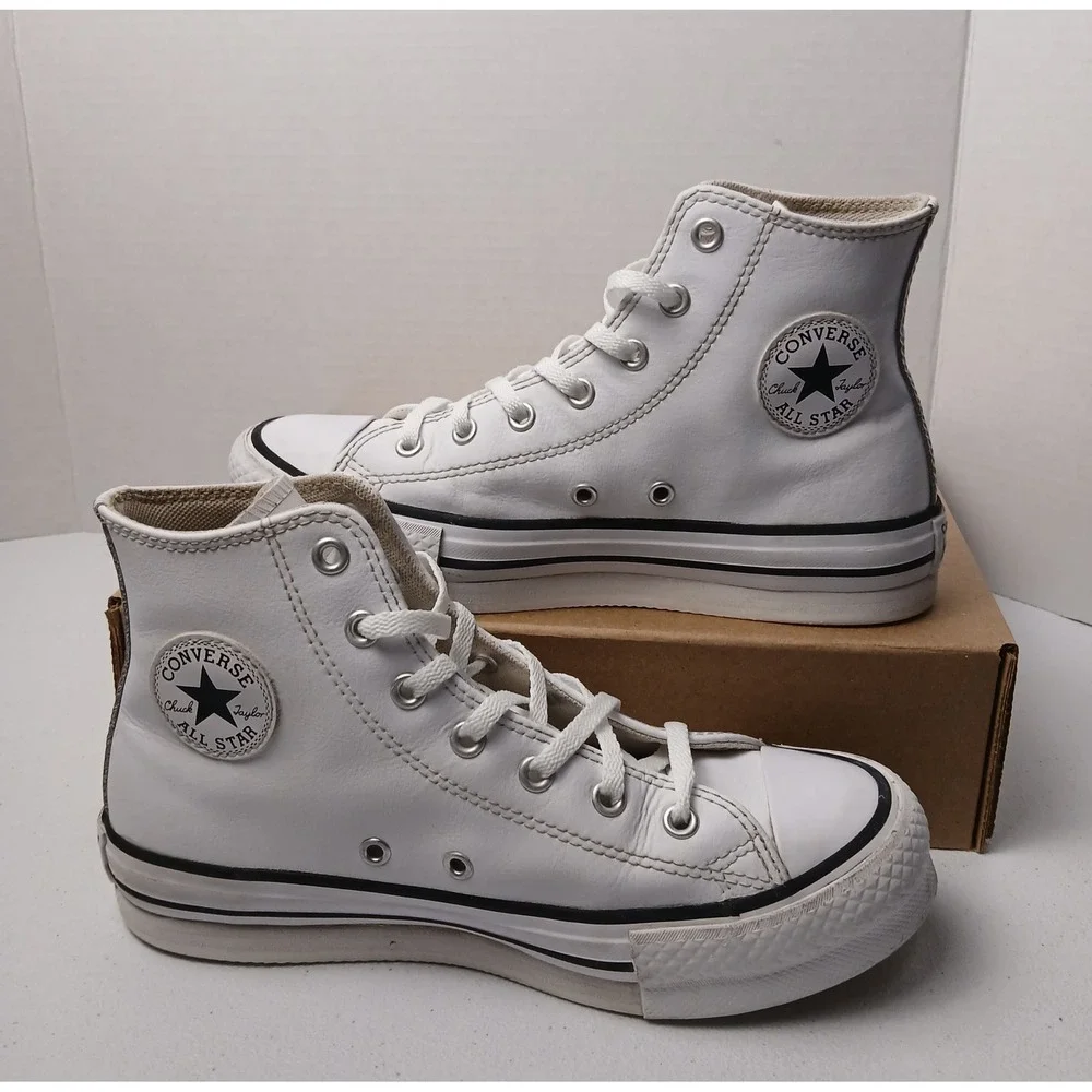Converse Chuck Taylor All Star Move White Leather Platform High Top Kids Size 4